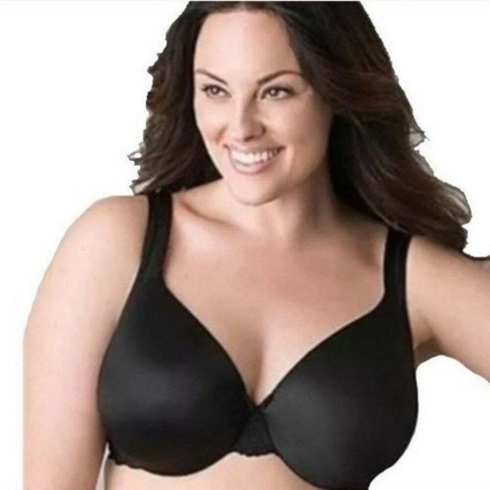 Cacique Lane Bryant Bra Smooth Satin Full Coverage with Lace Size 42C Black
